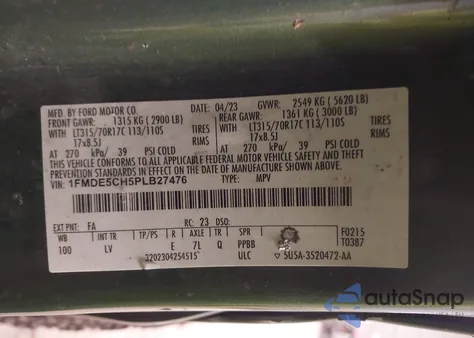 2023 Ford Bronco из США, поврежденный, VIN 1FMDE5CH5PLB27476